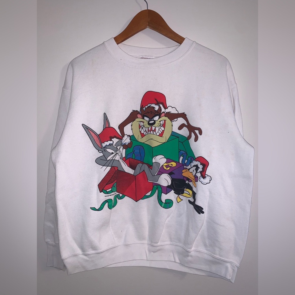 1993 white Xmas looney tunes sweatshirt